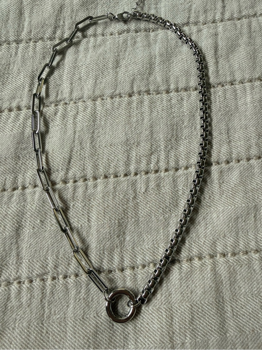 Silver Two-Chain Mixed-Link Necklace with Opening Ring